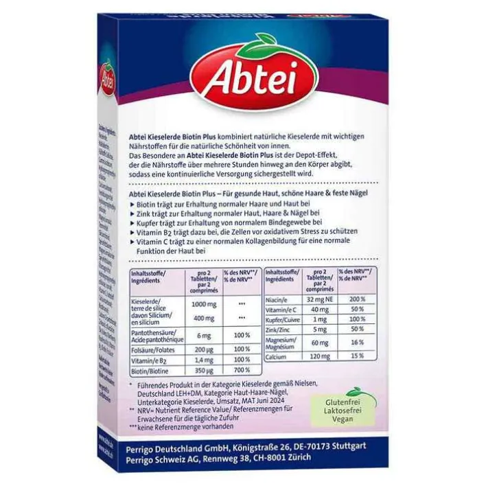 Abtei Kieselerde Biotin Plus Tabletten, 42 St> Vitamin B7 (Biotin)|Kieselerde