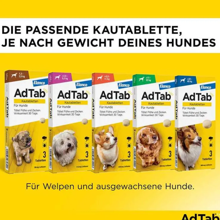 AdTab™ Kautabletten für sehr kleine Hunde 56 mg 1,3 bis 2,5 kg, 3 St