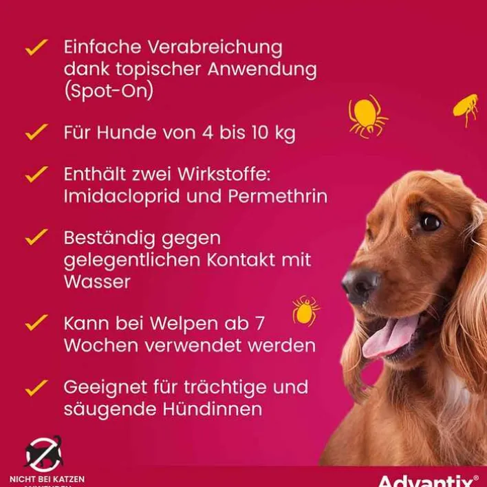 Advantix Spot-on Hund 4 - 10 kg Lösung, 4 St> Flöhe, Zecken & Co.