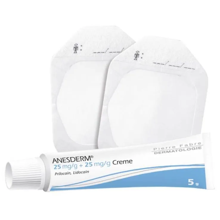 ANESDERM 25 mg/g + 25 mg/g Creme + Pflaster, 5X5 g