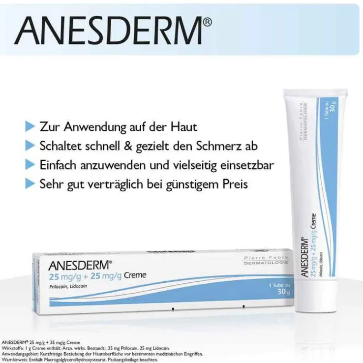 ANESDERM 25 mg/g + 25 mg/g Creme + Pflaster, 5X5 g