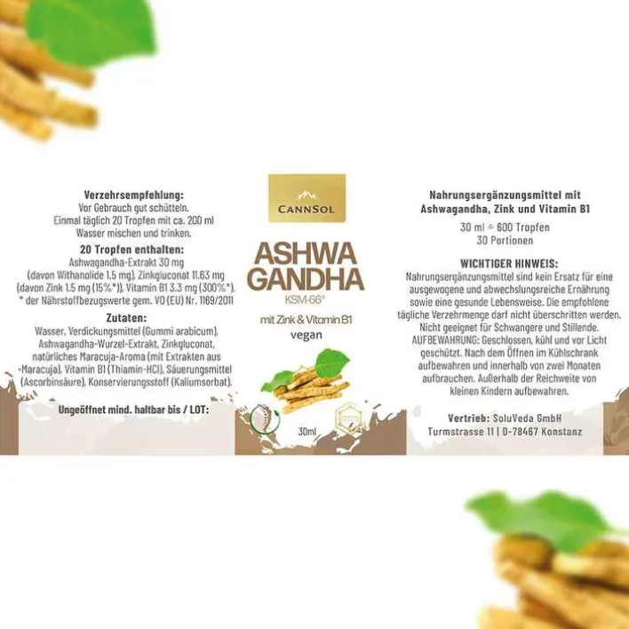 CannSol Ashwagandha Mit Zink & Vitamin B1 Tropfen zum Einnehmen , 30 ml> Zink|Vitamin B1 (Thiamin)
