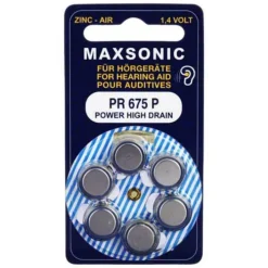 Maxsonic Batterien für Hörgeräte Power PP 675, 6 St> Batterien