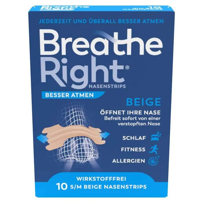 Besser Atmen Breathe Right® Nasenpflaster normal beige, 10 St> Nasenpflaster