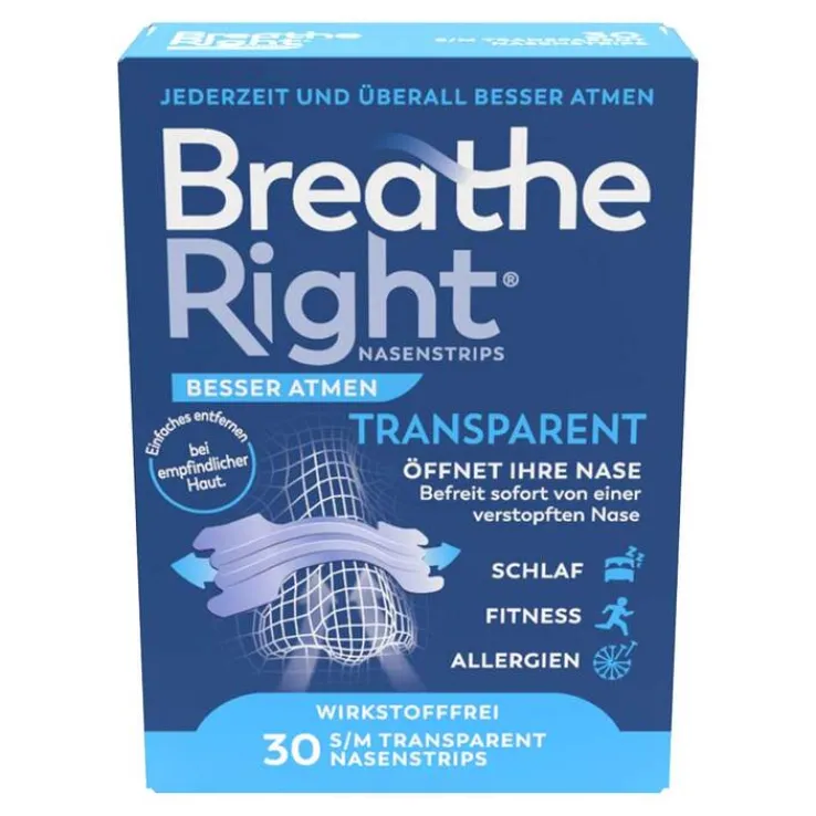 Besser Atmen Breathe Right Nasenpflaster normal transparent , 30 St