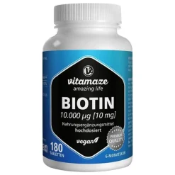 Vitamaze Biotin 10 mg hochdosiert vegan Tabletten, 180 St> Vitamin B7 (Biotin)