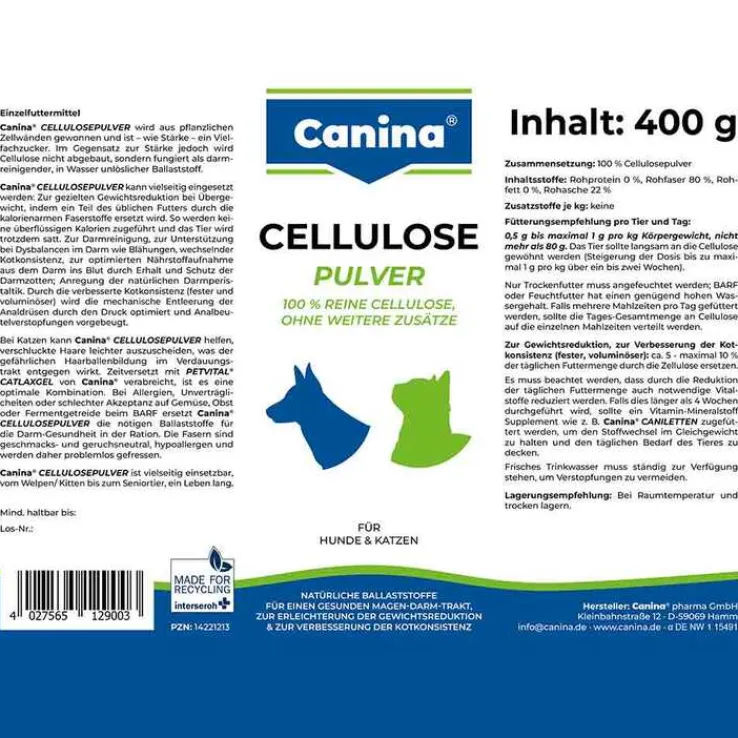 Cellulosepulver Einzelfuttermittel für Hunde / Katzen, 400 g