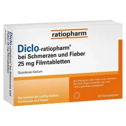 Ratiopharm Diclo- bei Schmerzen und Fieber 25 mg Fta, 20 St> Zahnschmerztabletten|Regelschmerzen Tabletten