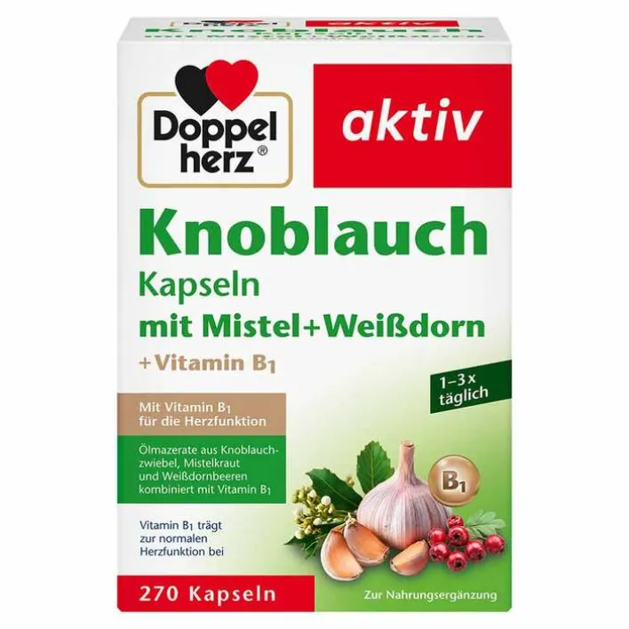 Doppelherz Knoblauch Kapseln mit Mistel + Weißdorn + Vitamin B1, 270 St> Knoblauch