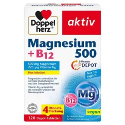 Doppelherz Magnesium 500 + B12 2-Phasen Depot Tabletten , 120 St> Vitamin B12 (Cobalamin)|Magnesium