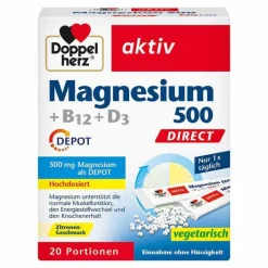 Doppelherz Magnesium 500 + B12 + D3 Depot Direct Pell., 20 St> Vitamin D (Colecalciferol)|Vitamin B12 (Cobalamin)