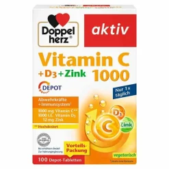 Doppelherz Vitamin C 1000 + D3 + Zink Depot Tabletten, 100 St