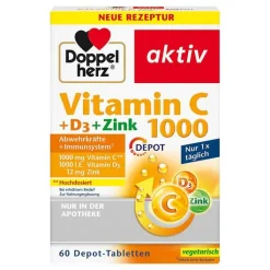 Doppelherz Vitamin C 1000 + D3 + Zink Depot Tabletten, 60 St