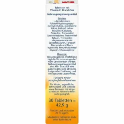 Doppelherz Vitamin C 1000 + D3 + Zink Depot Tabletten, 30 St