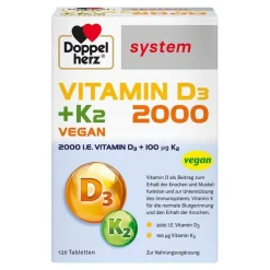 Doppelherz Vitamin D3 2000 + K2 system Tabletten, 120 St> Vitamin D (Colecalciferol)