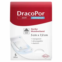Draco Por waterproof Wundverband 5x7,2 cm steril, 5 St> Sterilpflaster|Spezialpflaster