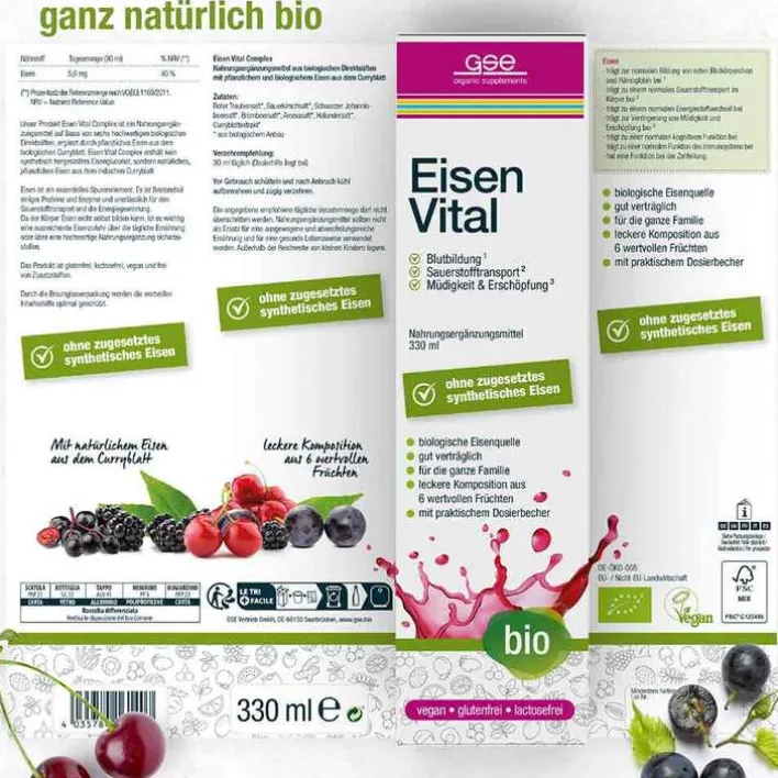 GSE Eisen Vital Complex Bio Flüssigkeit zum Einnehmen, 330 ml> Eisen Saft|Sonstige Bio Produkte