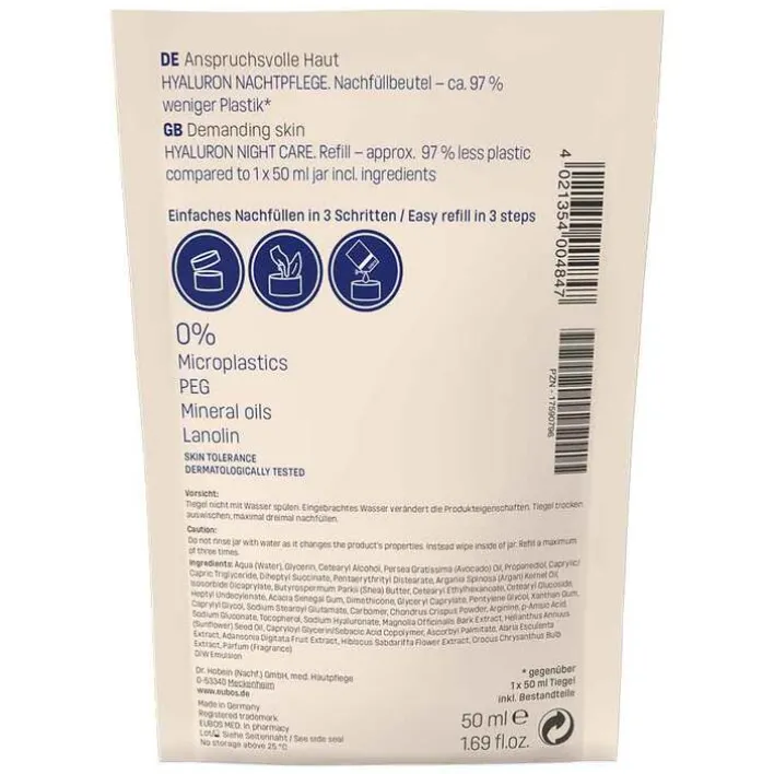 Eubos Anti-Age Hyaluron Repair Filler Night Nf.Btl, 50 ml> Trockene Haut|Nachtpflege