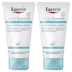 Eucerin Atopicontrol Hand Intensiv-Creme, 2x75 ml> Trockene & Sensible Haut|Neurodermitis Basispflege
