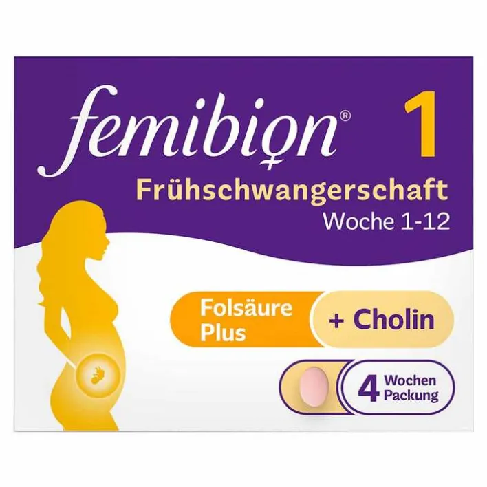 Femibion 1 Frühschwangerschaft Tabletten – 28 Stück in der 4-Wochen-Packung, 28 St> Vitamin B9 (Folsäure)|Schwangerschaft