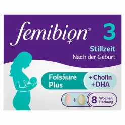 Femibion 3 Stillzeit 8-Wochen-Packung mit 56 Tabletten und 56 Kapseln, 2X56 St> Vitamin B9 (Folsäure)|Schwangerschaft