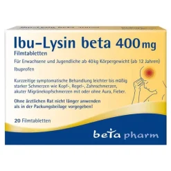 Betapharm Ibu-Lysin beta 400 mg Filmtabletten, 20 St> Zahnschmerztabletten|Regelschmerzen Tabletten