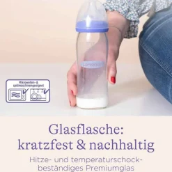 Lansinoh Glas Weithalsflasche 240 ml mit Sauger M, 1 St