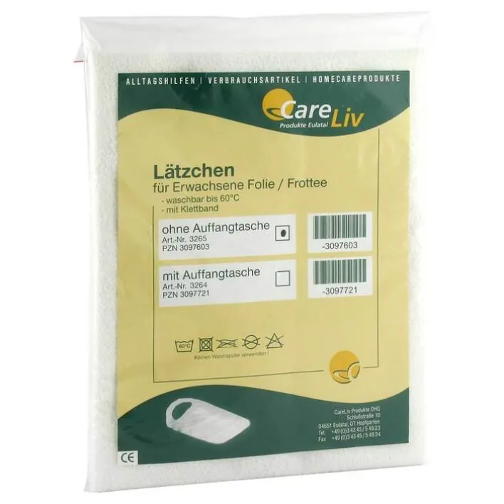 CareLiv Lätzchen Erwachsene Folie / Frottee weiß mit Klettband, 1 St> Alltagshilfen