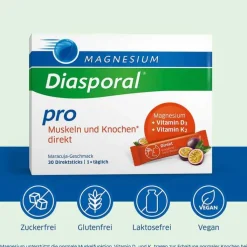 Magnesium Diasporal pro D3 + K2 Muskeln + Knochen direkt Direktgranulat, 30 St