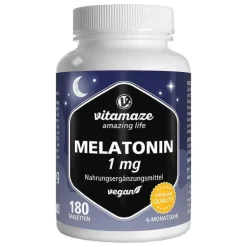 Melatonin 1 mg hochdosiert vegan Tabletten, 180 St