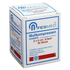 Mullkompressen ES 5x5 cm unsteril 8-fach, 50 St