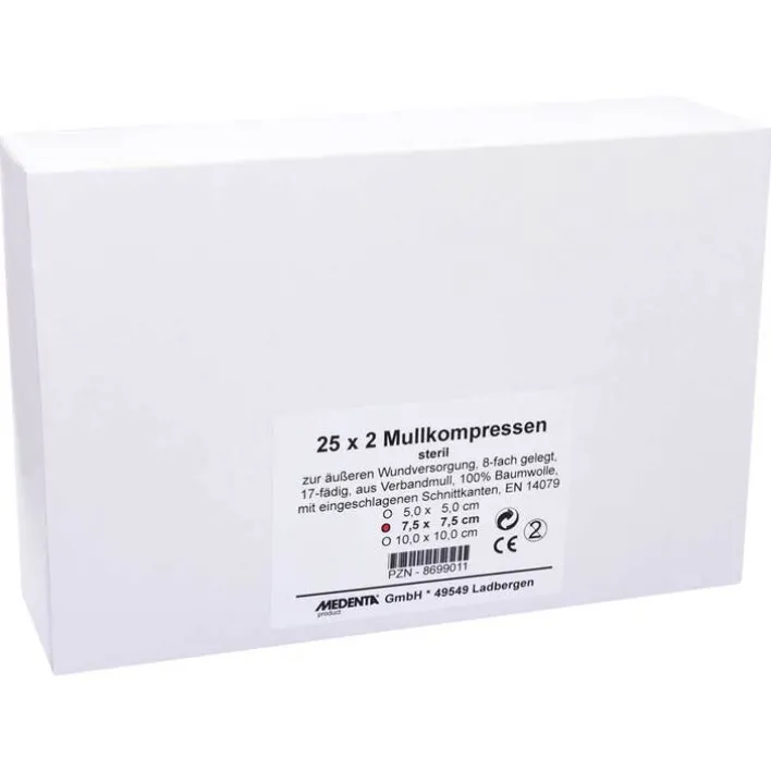Medenta Mullkompressen 7,5x7,5 cm steril 8-fach, 25X2 St> Sterile Kompressen