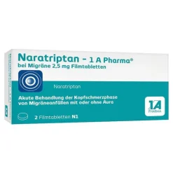 Naratriptan 1A Pharma bei Migräne 2,5 mg Filmtabletten, 2 St