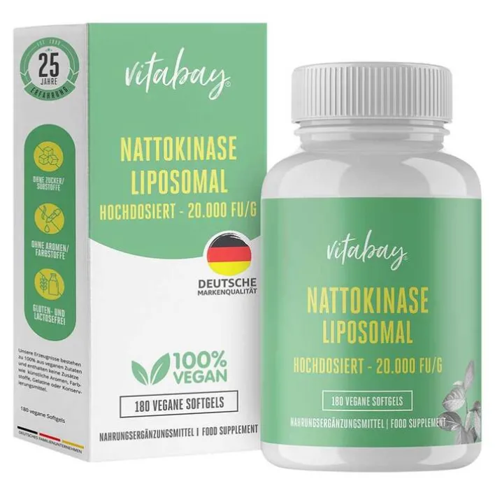 Vitabay Nattokinase Hochdosiert 20.000 FU / g Weichkapseln, 180 St> Enzyme
