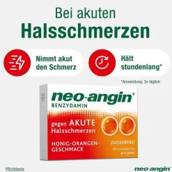 Neo Angin neo-angin Benzydamin gegen akute Hasschmerzen Honig Orange, 20 St> Halsschmerztabletten