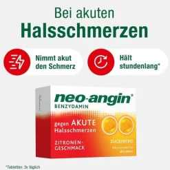 Neo Angin neo-angin Benzydamin gegen akute Hasschmerzen Zitrone, 40 St> Halsschmerztabletten