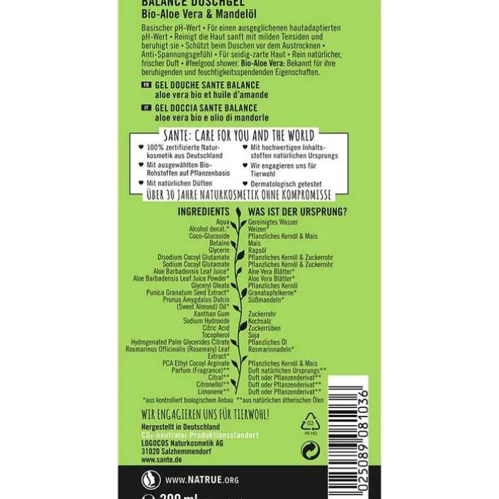 Sante Balance Duschgel Bio-Aloe Vera & Mandelöl, 200 ml> Duschen & Waschen
