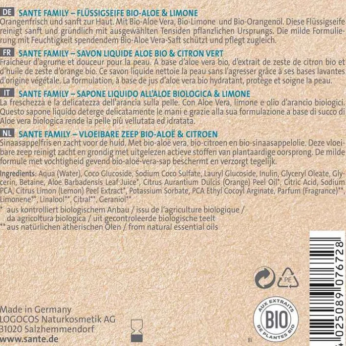 Sante Flüssigseife Bio-Aloe & Limone, 500 ml> Handpflege|Handseife