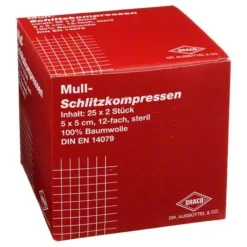 Draco Schlitzkompressen Mull 5x5cm, 25X2 St> Sterile Kompressen