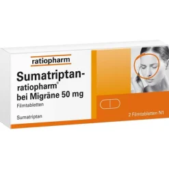 Ratiopharm Sumatriptan- bei Migräne 50 mg Filmtabletten , 2 St> Migräne Tabletten