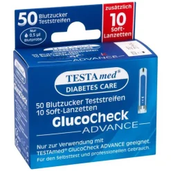 TESTAmed® GlucoCheck ADVANCE Teststreifen mit 10 Soft-Lanzetten, 1 P
