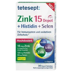 Tetesept Zink 15 Depot + Histidin + Selen Filmtabletten , 30 St