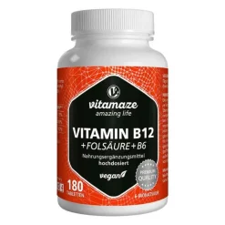Vitamaze Vitamin B12 1.000 µg hochdosiert + B9 + B6 vegan Tabletten , 180 St> Vitamin B12 (Cobalamin)
