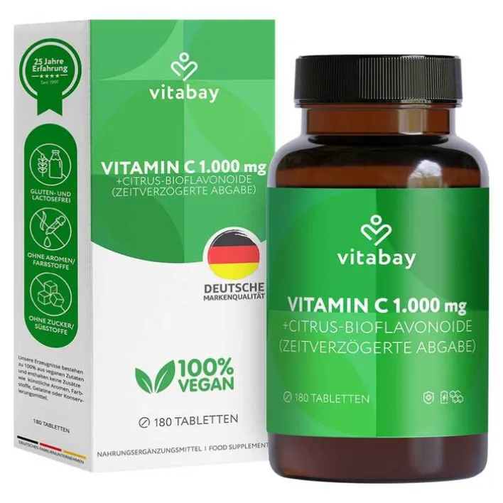 Vitabay Vitamin C + Bioflavonoide 1000 mg vegan hochdosiert, 180 St> Vitamin C (Ascorbinsäure)