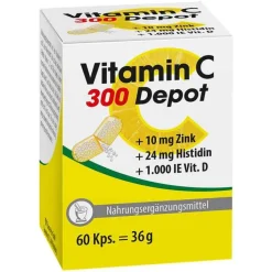 Pharma Peter Vitamin C 300 Depot + Zink + Histidin + D Kapseln, 60 St> Zink|Vitamin D (Colecalciferol)