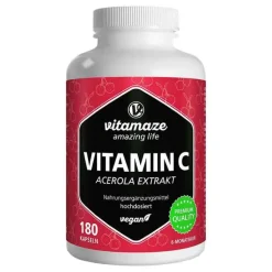 Vitamaze Vitamin C 160 mg Acerola Extrakt pur vegan Kapseln, 180 St> Immunsystem
