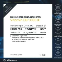 Vitamaze Vitamin D3 1.000 I.E. daily vegetarisch Tabletten, 200 St><noscript><img width=