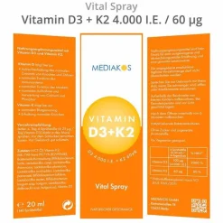Vitamin D3 + K2 4000 I.E. 60 µg Mediakos Vital Spray, 20 ml