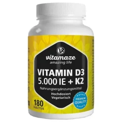 Vitamaze Vitamin D3 K2 5000 I.E. / 100 µg hochdosiert Tabletten , 180 St> Vitamin D (Colecalciferol)