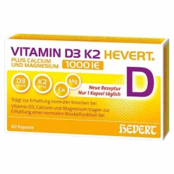 Vitamin D3 K2 Hevert + Calcium und Magnesium 1000 IE Kapseln , 60 St